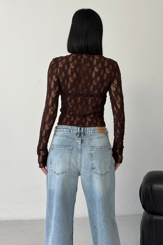 Routines Lace Longsleeve Top - Brown 4640
