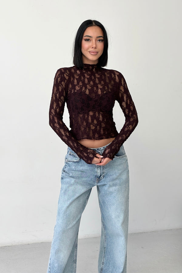 Routines Lace Longsleeve Top - Burgundy 4669
