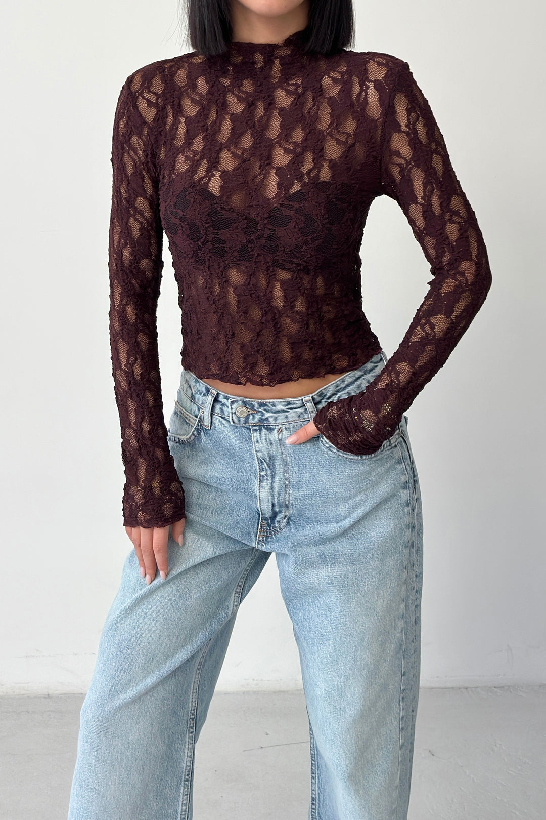 Routines Lace Longsleeve Top - Burgundy 4669