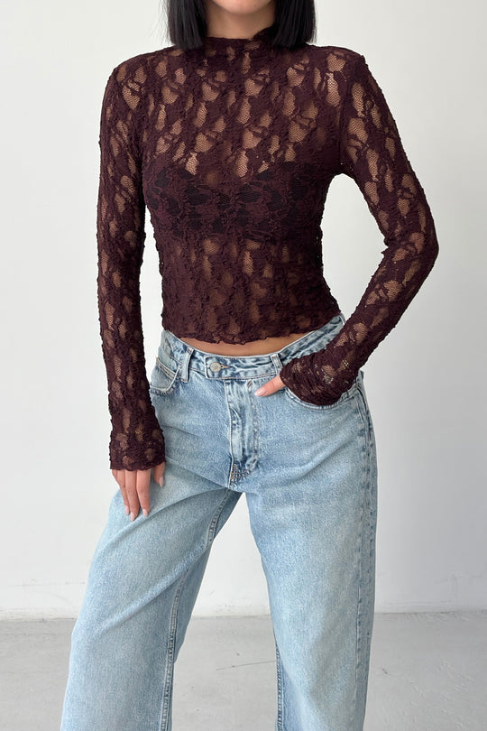 Routines Lace Longsleeve Top - Burgundy 4669