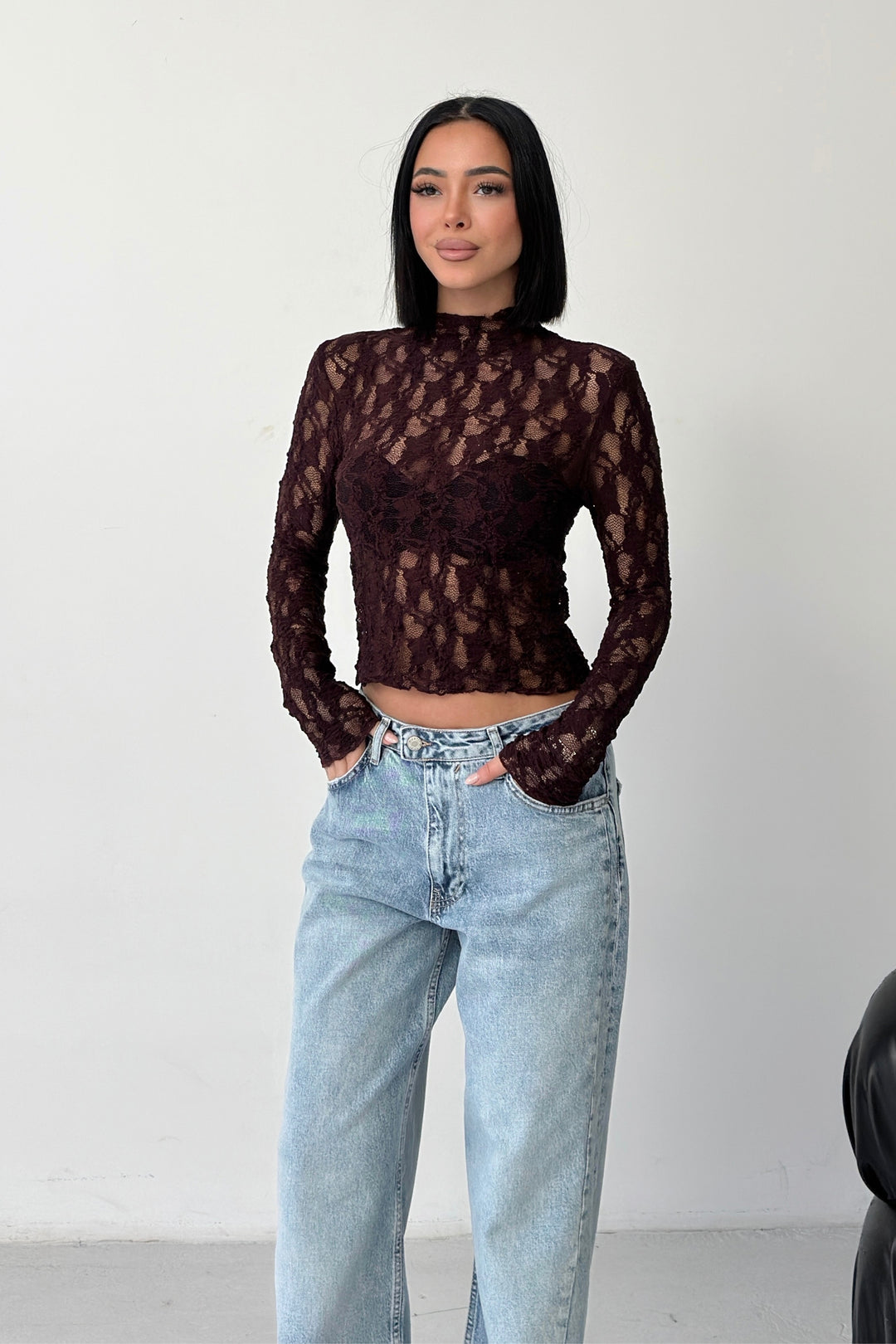 Routines Lace Longsleeve Top - Burgundy 4669