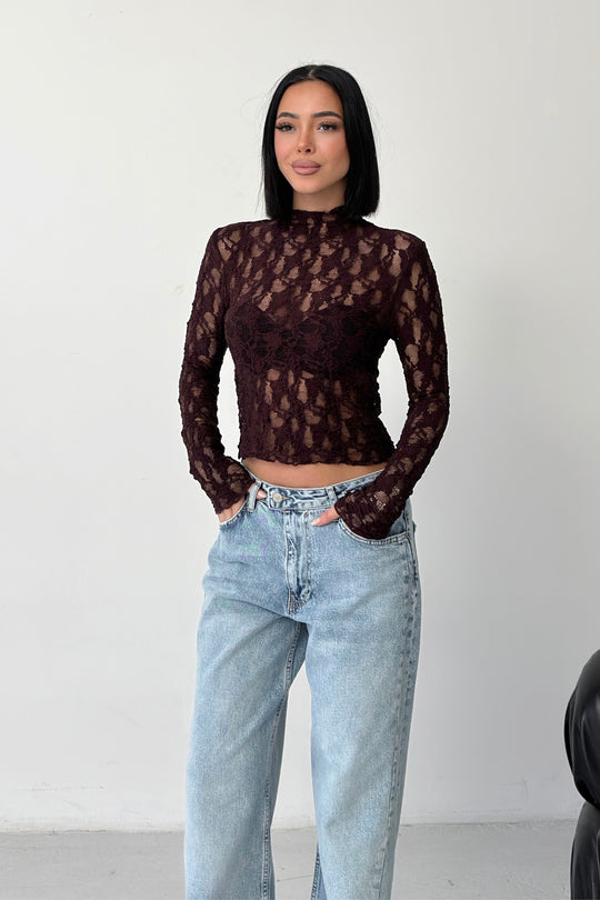 Routines Lace Longsleeve Top - Burgundy 4669