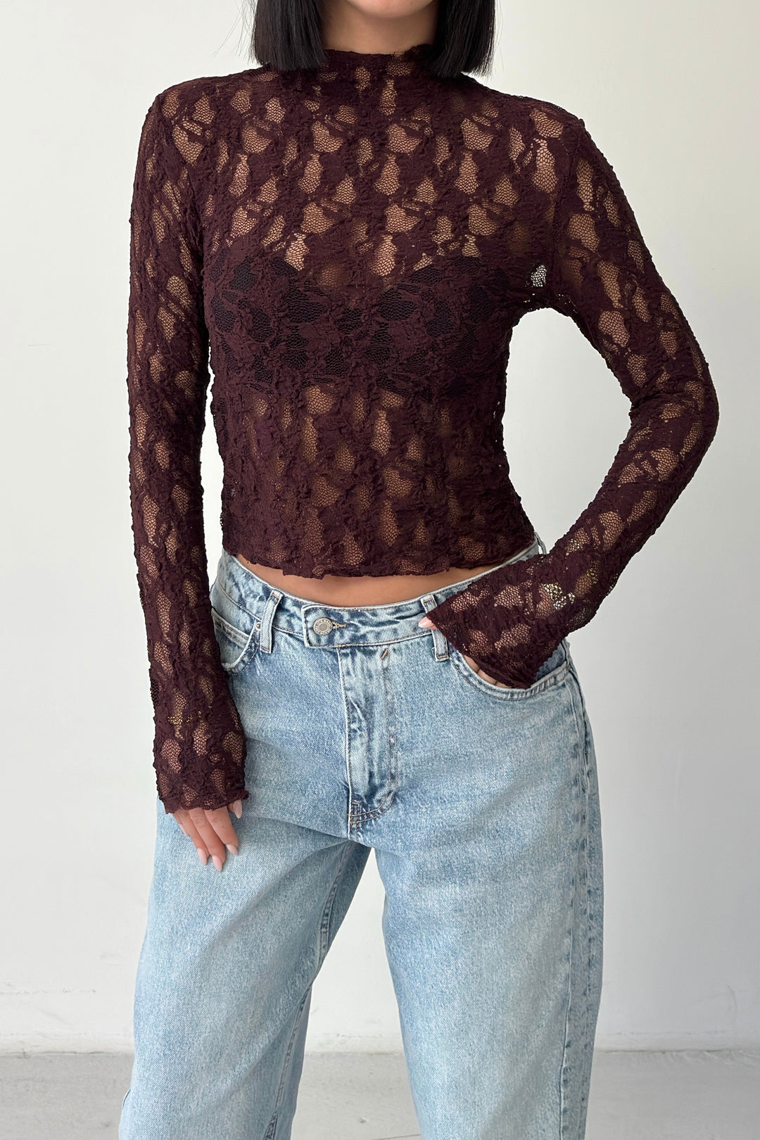 Routines Lace Longsleeve Top - Burgundy 4669