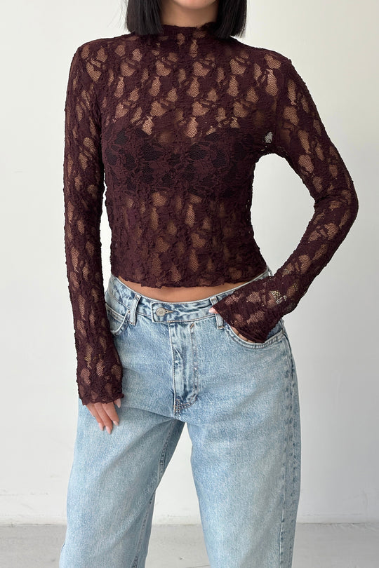 Routines Lace Longsleeve Top - Burgundy 4669