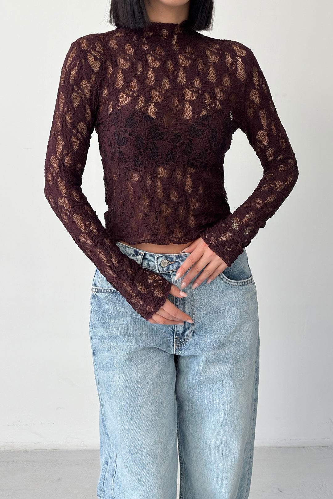 Routines Lace Longsleeve Top - Burgundy 4669