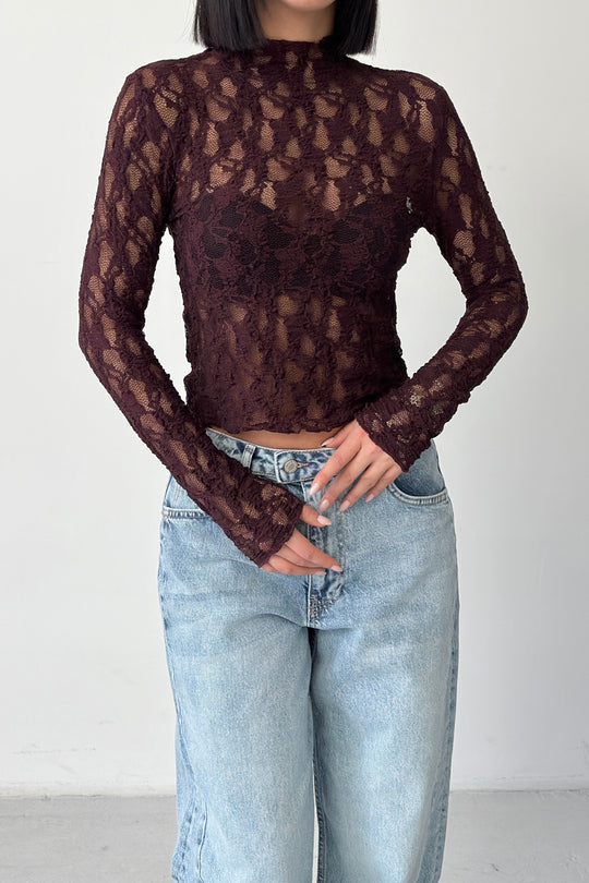 Routines Lace Longsleeve Top - Burgundy 4669