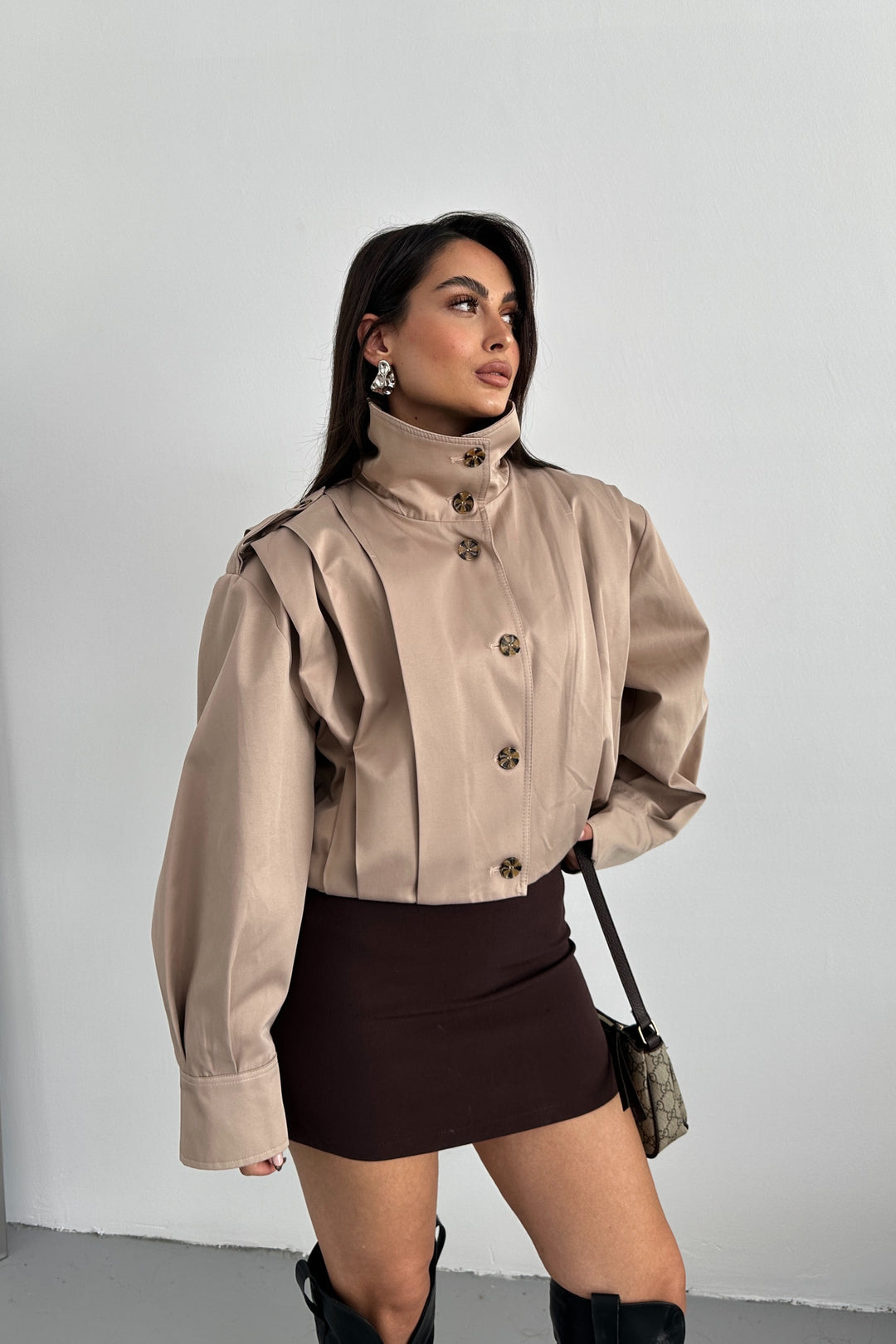 Routines Layer Trench Bomber Jacket - Beige 439 Jacket Routines Fashion