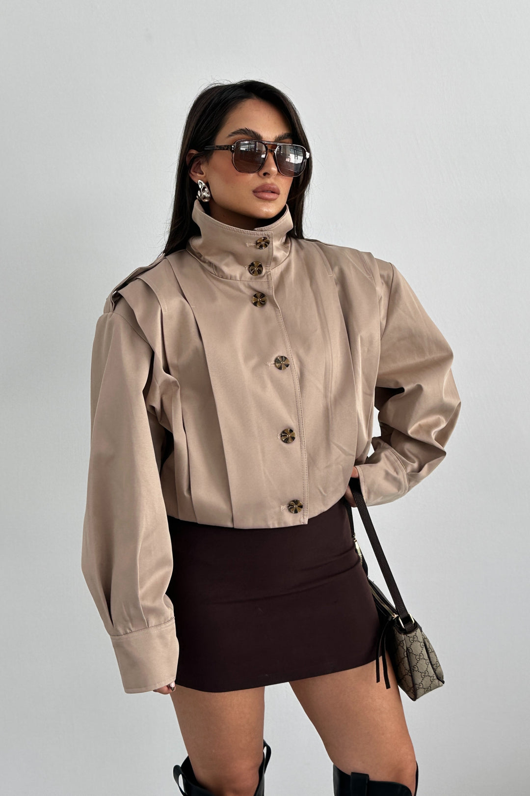 Routines Layer Trench Bomber Jacket - Beige 439 Jacket Routines Fashion