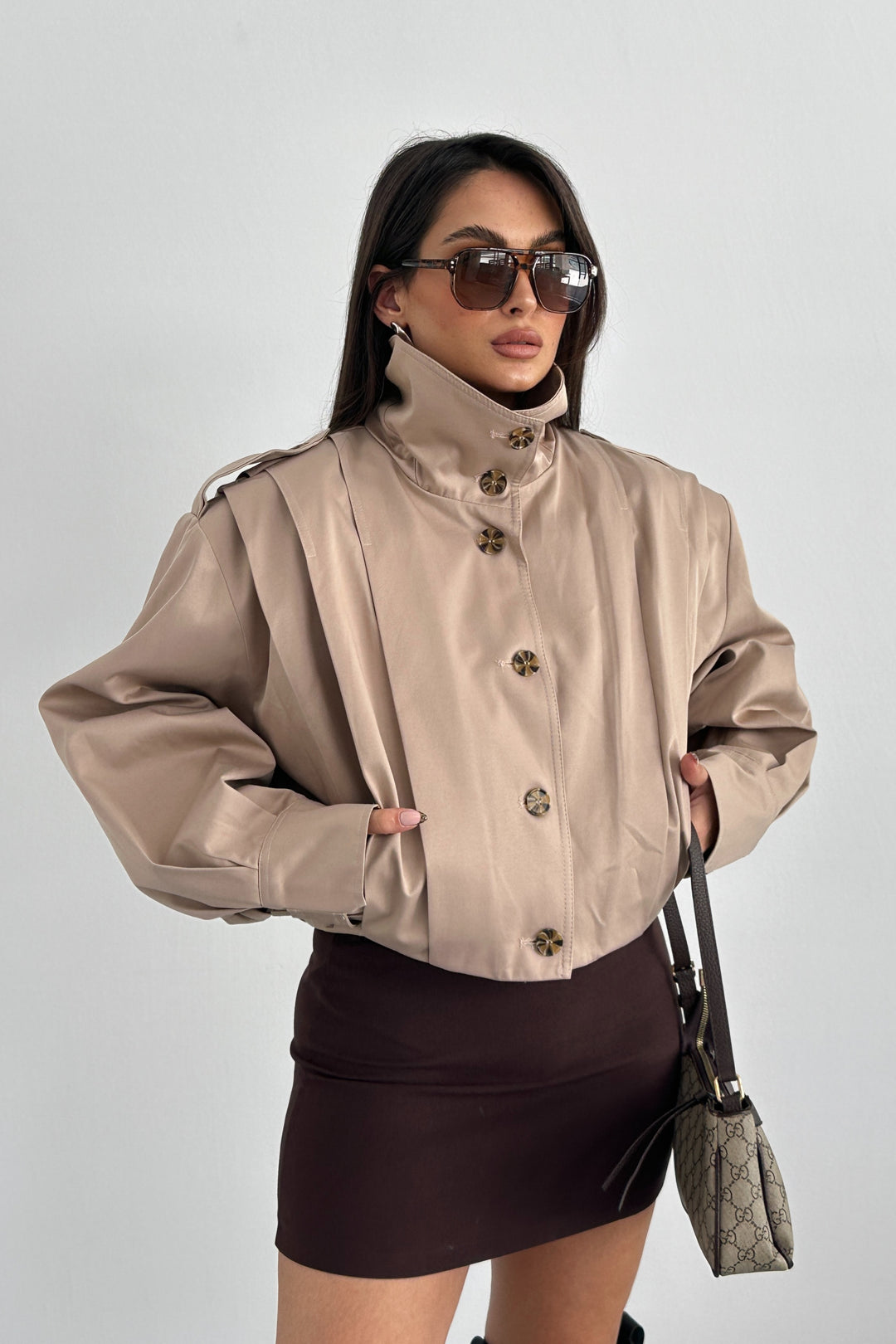 Routines Layer Trench Bomber Jacket - Beige 439 Jacket Routines Fashion