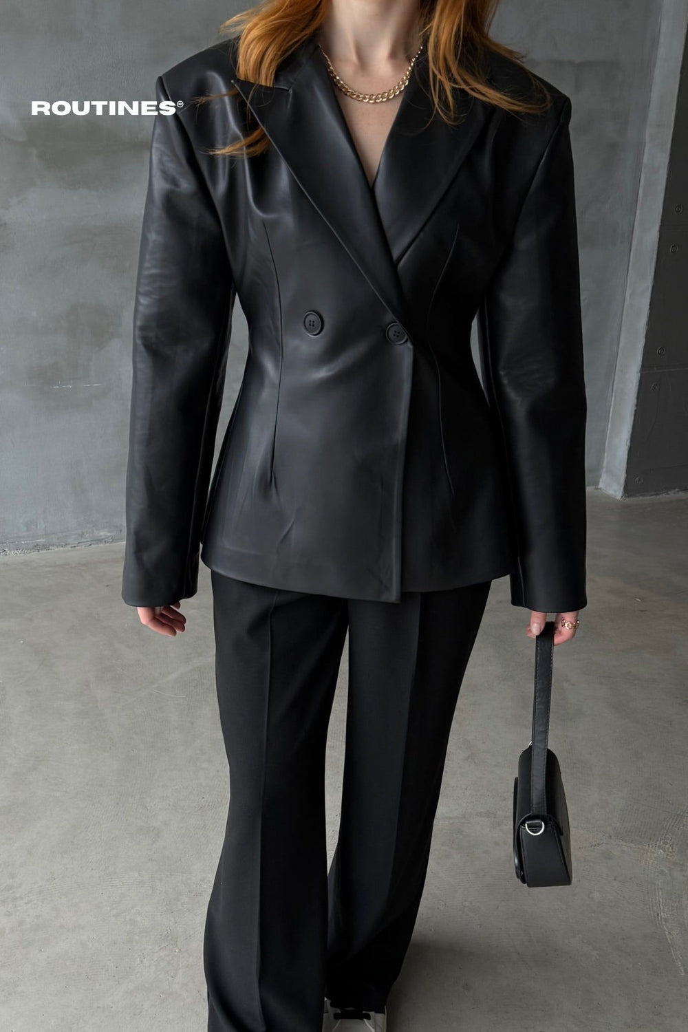 Routines LeatherLook Tailored Blazer - Black 9001 Blazer Routines Fashion