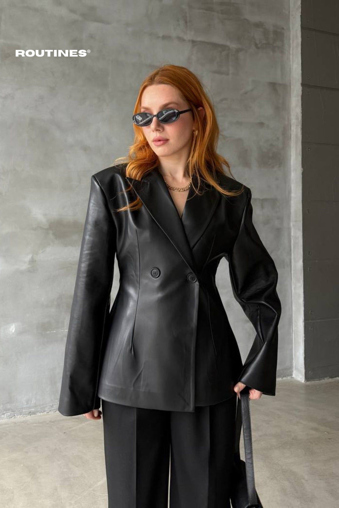 Routines LeatherLook Tailored Blazer - Black 9001 Blazer Routines Fashion