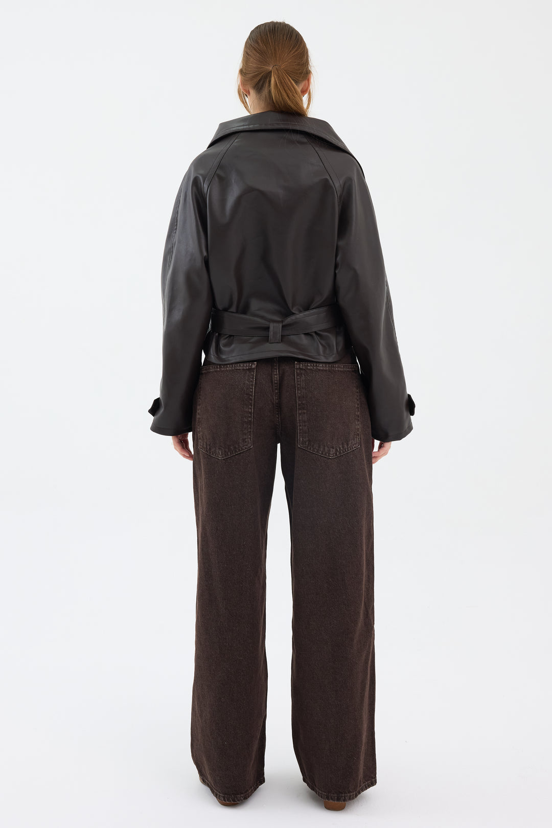 Routines Leatherlook Cropped Trench Coat - Brown 8505 Coat Routines Fashion