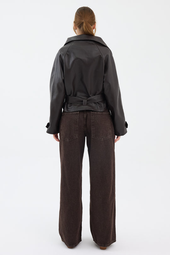 Routines Leatherlook Cropped Trench Coat - Brown 8505 Coat Routines Fashion