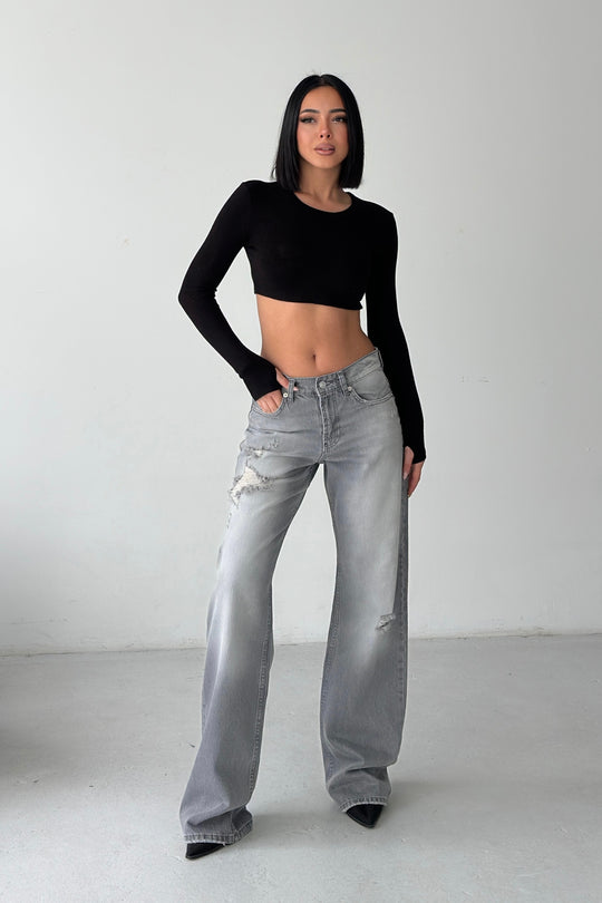 Routines Mid-waist Ripped Jeans - Grey 1479-3