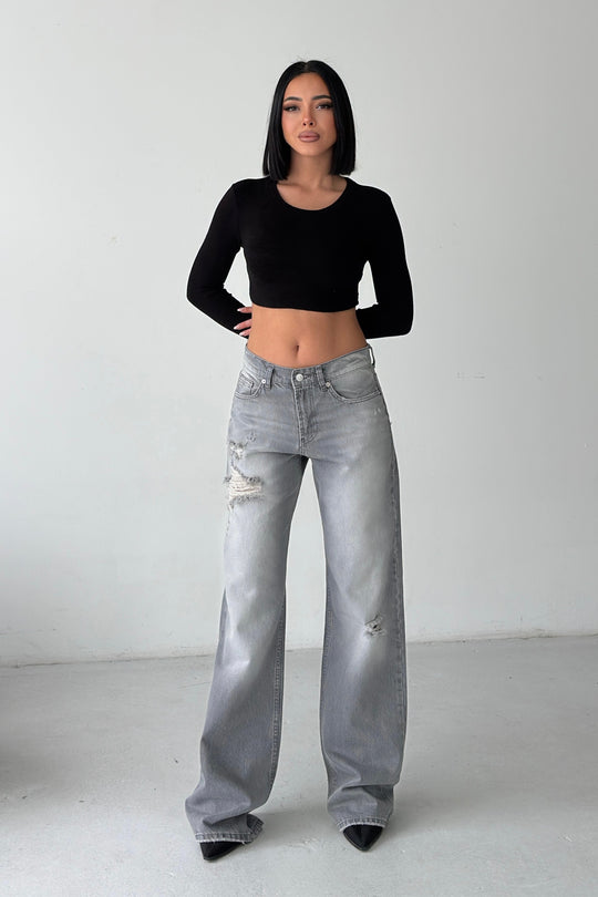 Routines Mid-waist Ripped Jeans - Grey 1479-3