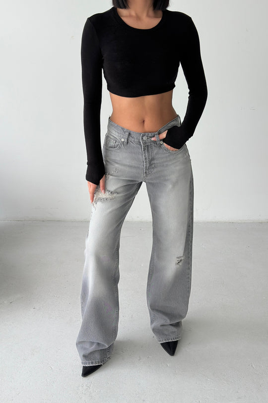 Routines Mid-waist Ripped Jeans - Grey 1479-3