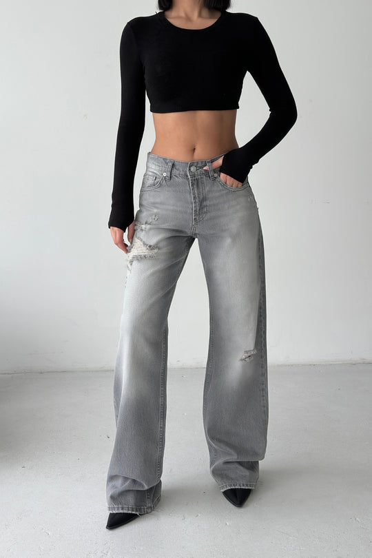Routines Mid-waist Ripped Jeans - Grey 1479-3
