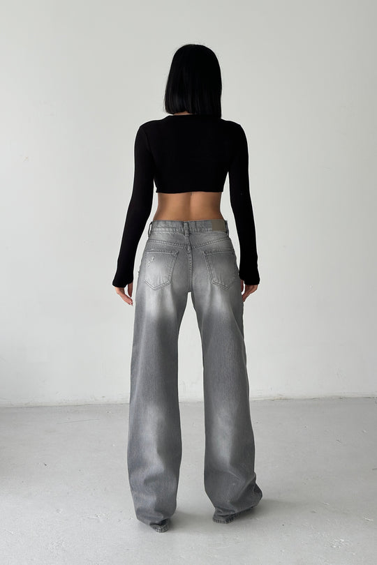 Routines Mid-waist Ripped Jeans - Grey 1479-3