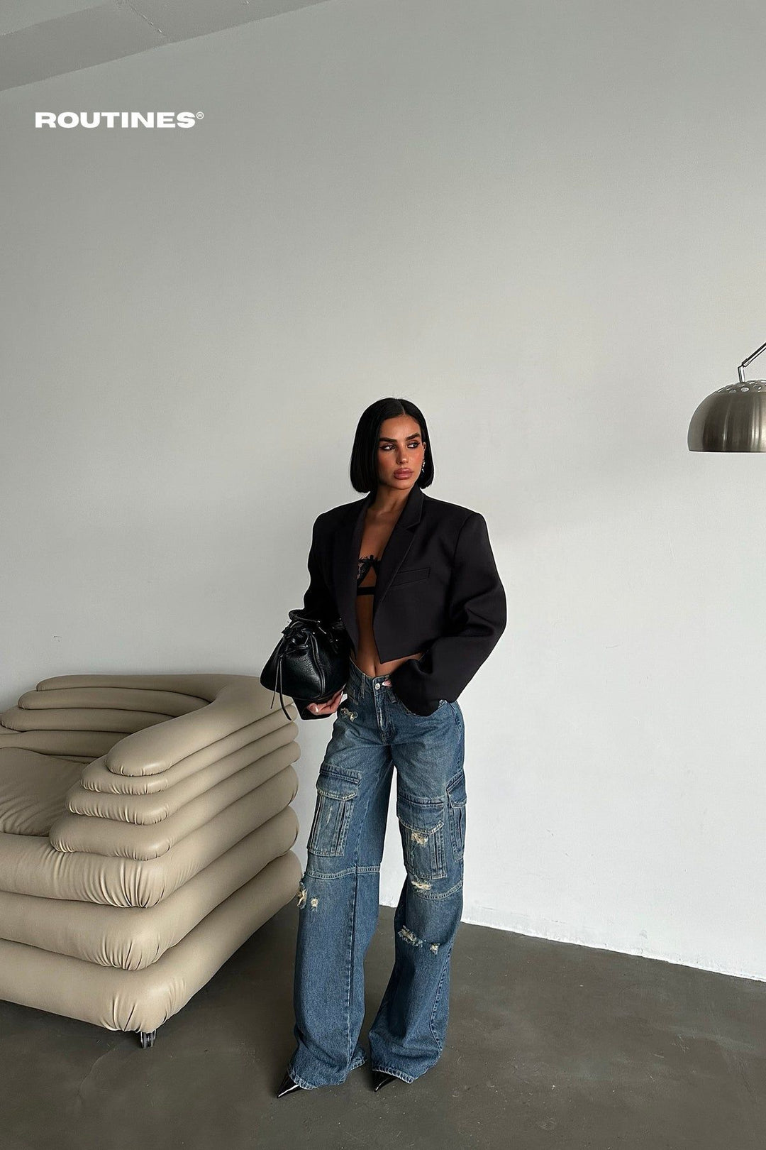 Routines Multipocket Ripped Baggy Cargo Jeans 5455 Jeans Routines Fashion