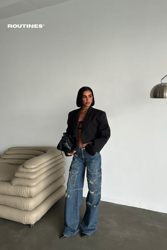 Routines Multipocket Ripped Baggy Cargo Jeans 5455 Jeans Routines Fashion