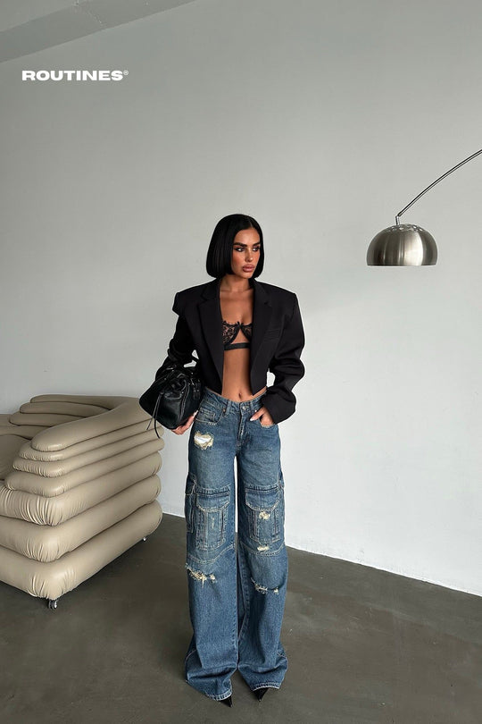 Routines Multipocket Ripped Baggy Cargo Jeans 5455 Jeans Routines Fashion