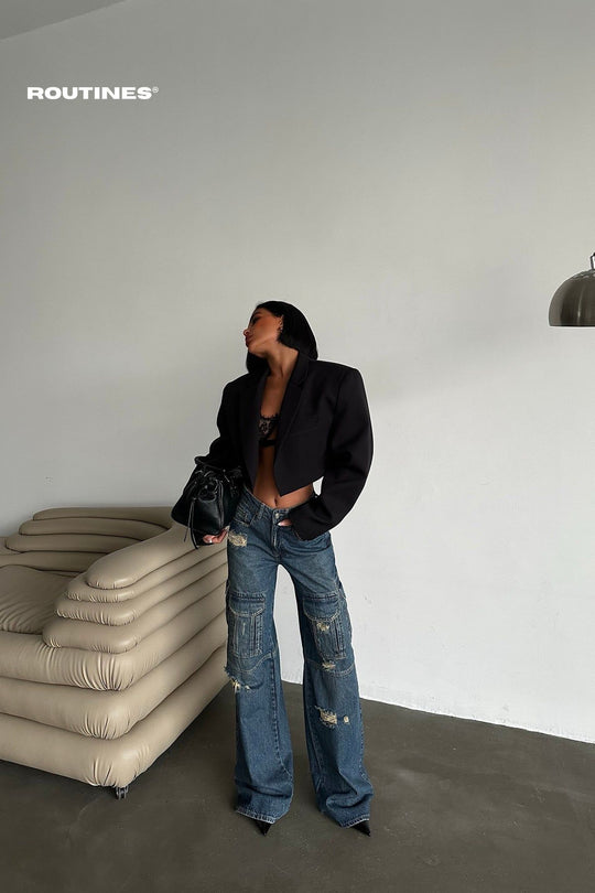 Routines Multipocket Ripped Baggy Cargo Jeans 5455 Jeans Routines Fashion