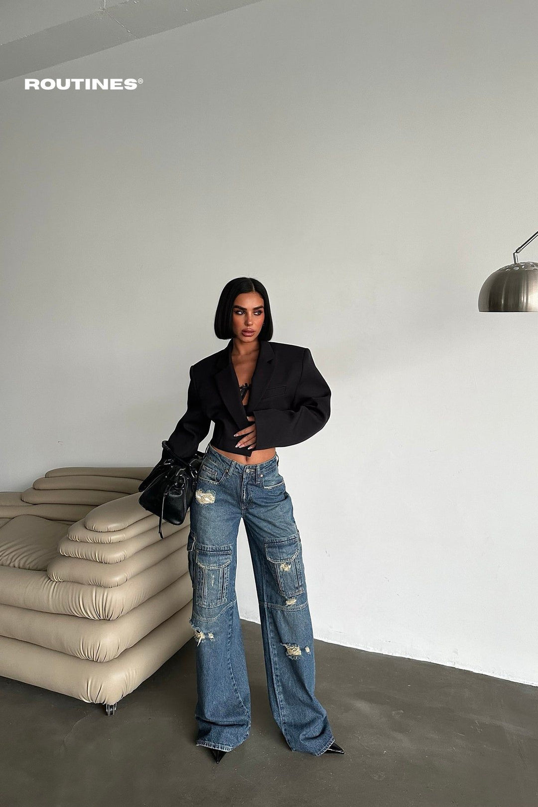 Routines Multipocket Ripped Baggy Cargo Jeans 5455 Jeans Routines Fashion