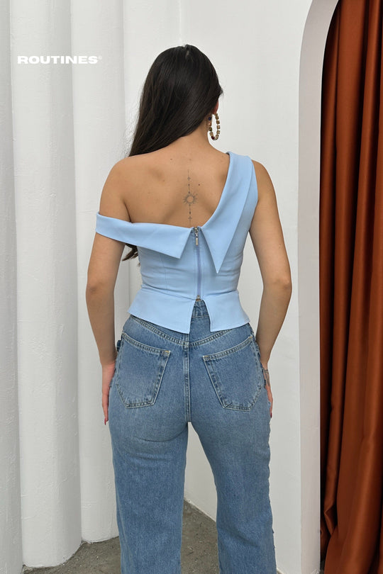 Routines Off Shoulder Top - Baby Blue 4676 Top Routines Fashion