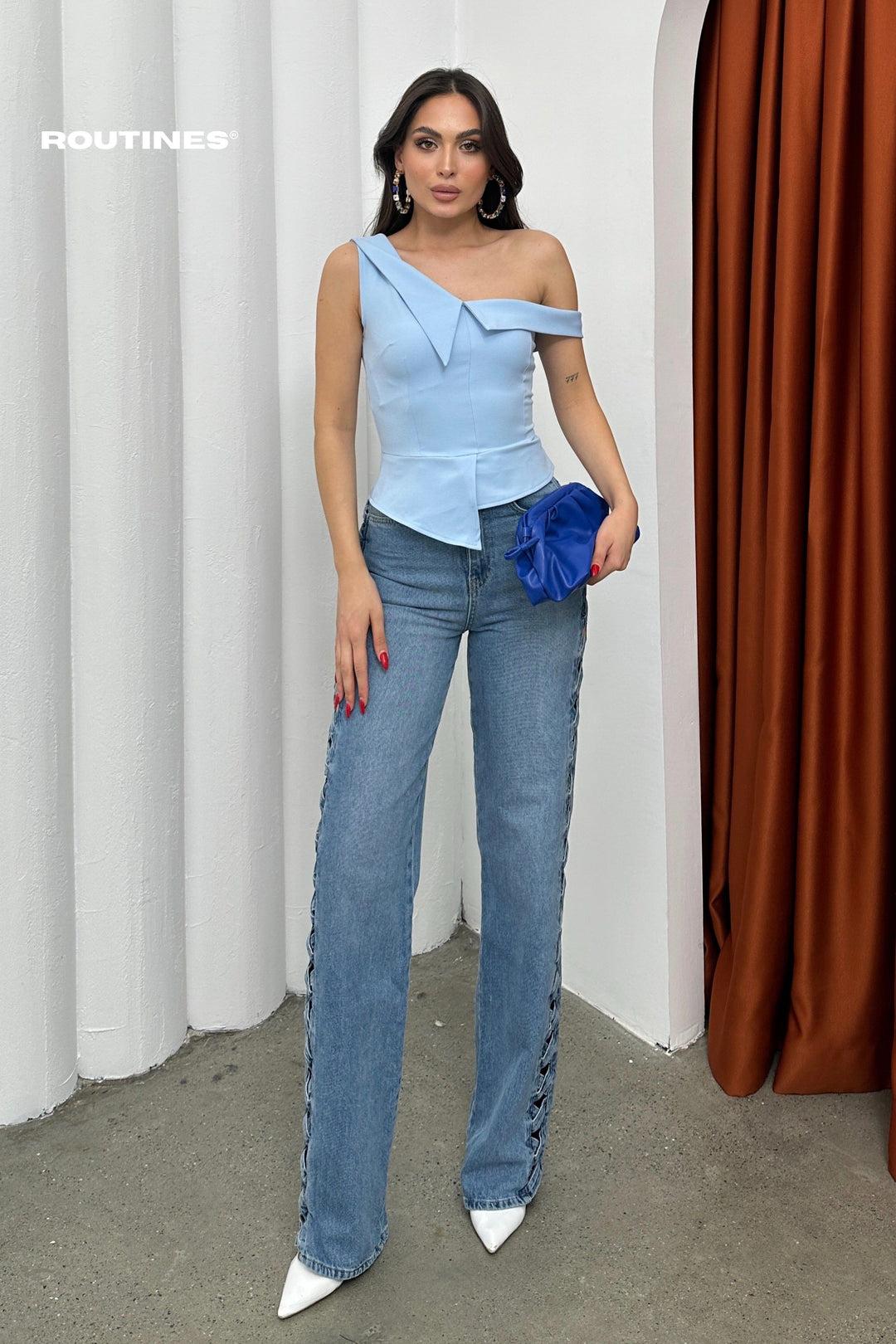 Routines Off Shoulder Top - Baby Blue 4676 Top Routines Fashion