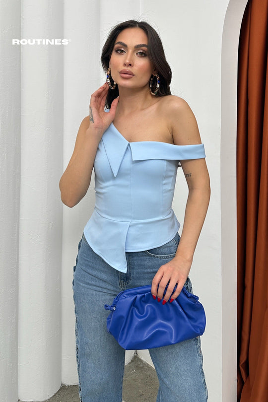 Routines Off Shoulder Top - Baby Blue 4676 Top Routines Fashion