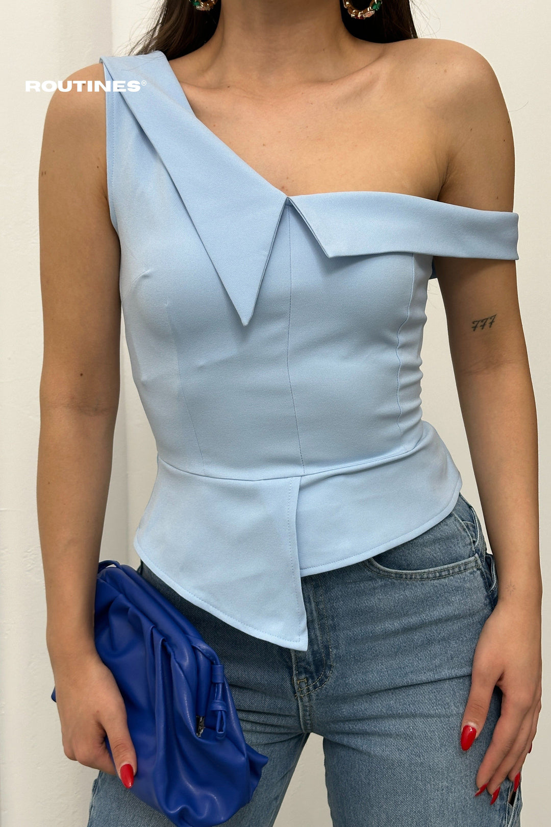 Routines Off Shoulder Top - Baby Blue 4676 Top Routines Fashion
