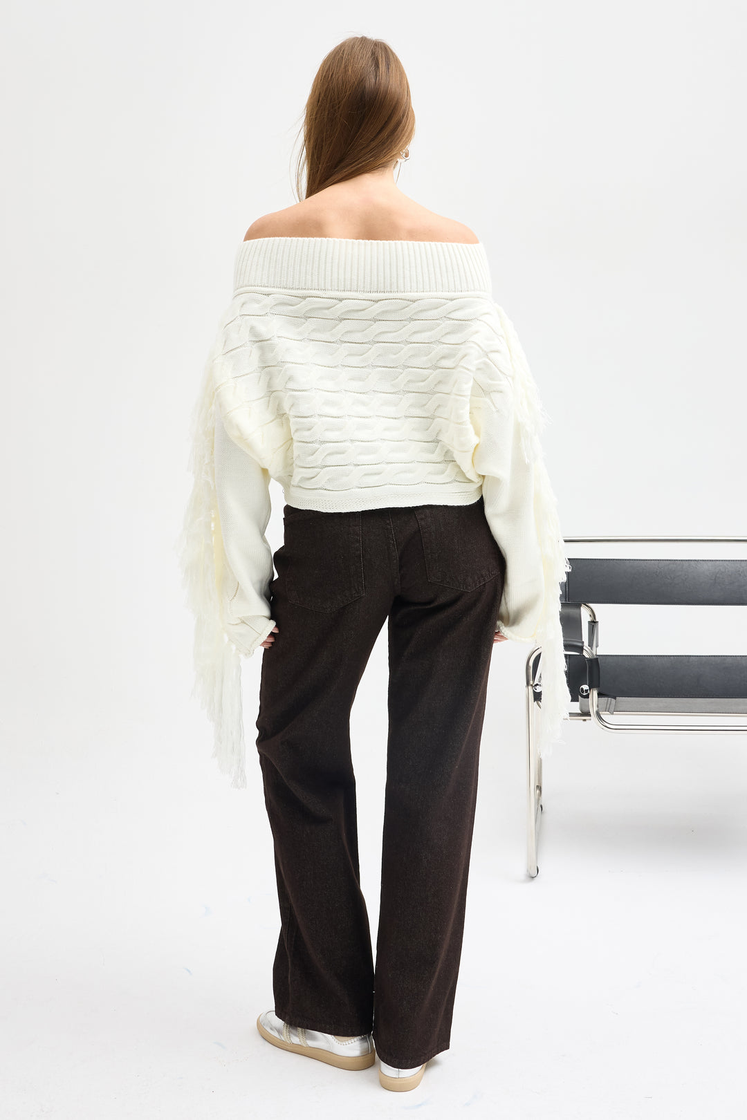 Routines Off shoulder Fringe Knit - Cream 1276