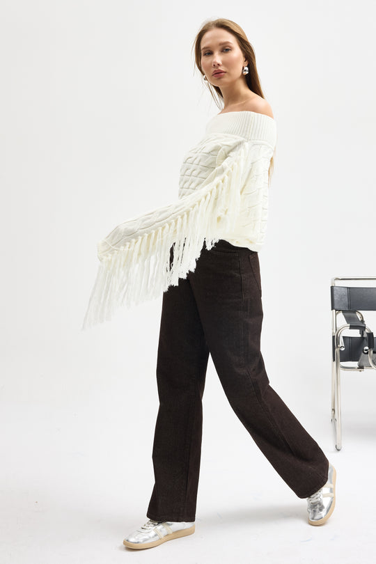 Routines Off shoulder Fringe Knit - Cream 1276