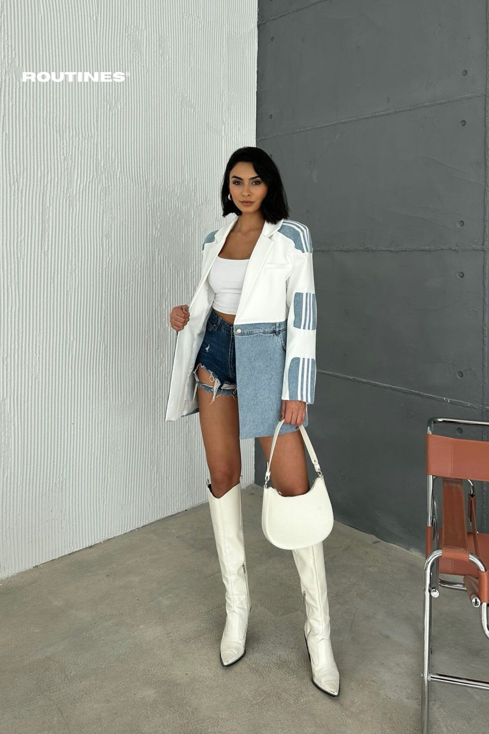 Routines Oversized Striped Denim Blazer - White 1465 Blazer Routines Fashion