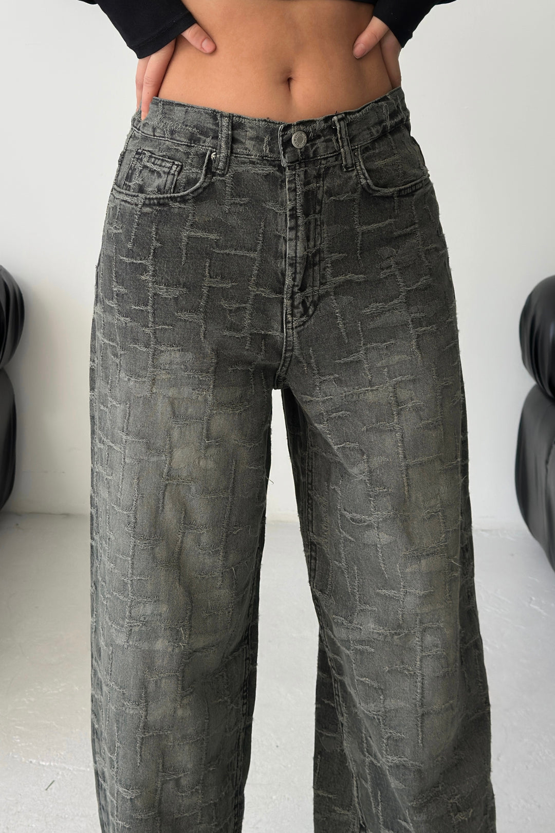 Routines Pattern Baggy Jeans - Vintage Black 4515 Jeans Routines Fashion