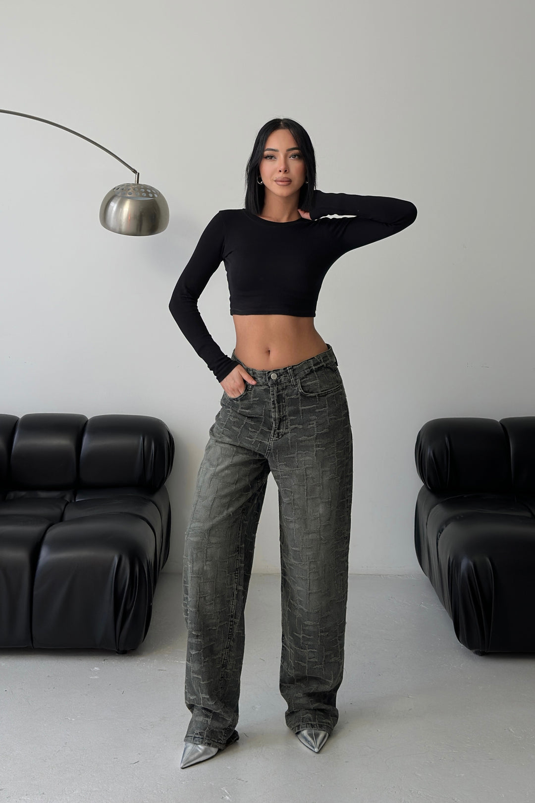 Routines Pattern Baggy Jeans - Vintage Black 4515 Jeans Routines Fashion