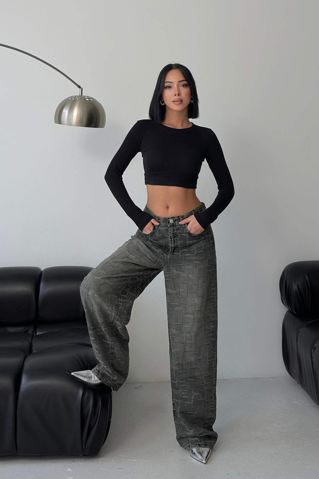 Routines Pattern Baggy Jeans - Vintage Black 4515 Jeans Routines Fashion