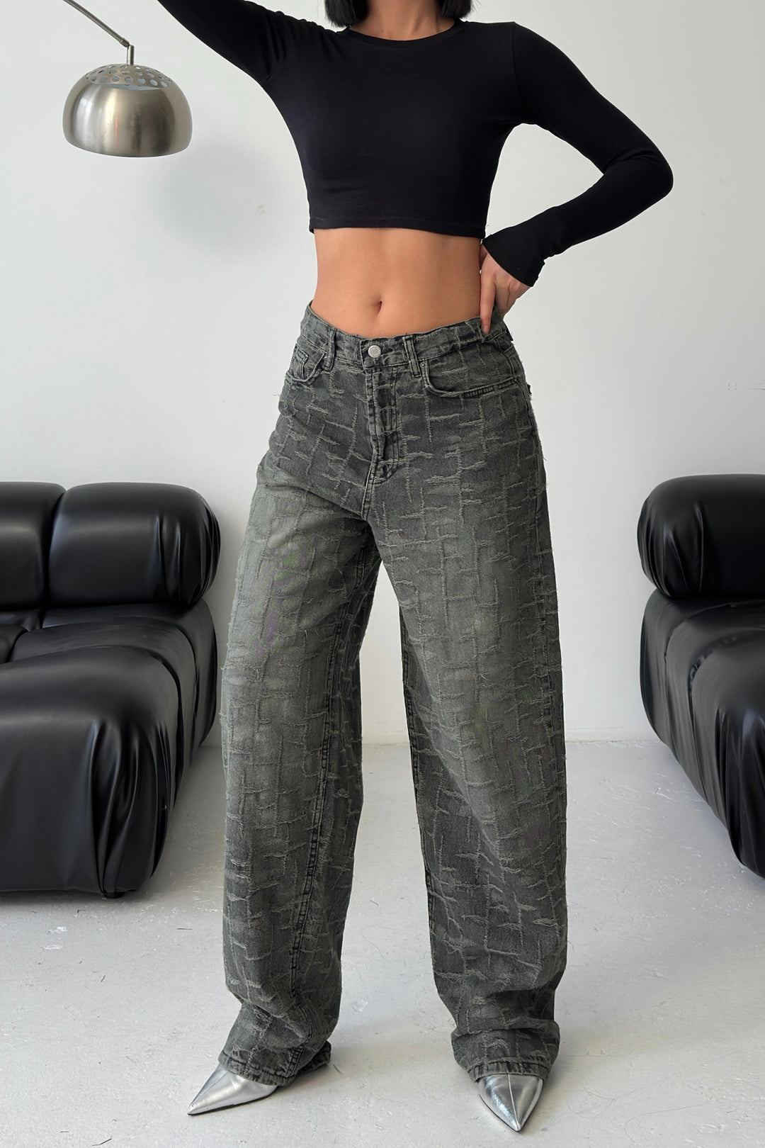 Routines Pattern Baggy Jeans - Vintage Black 4515 Jeans Routines Fashion