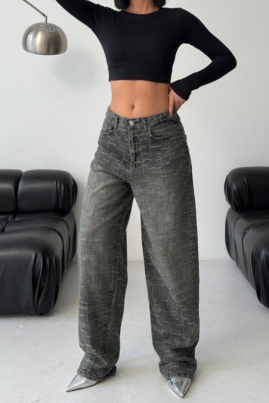 Routines Pattern Baggy Jeans - Vintage Black 4515 Jeans Routines Fashion