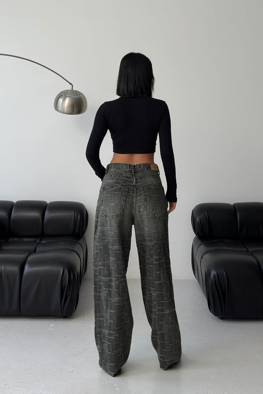 Routines Pattern Baggy Jeans - Vintage Black 4515 Jeans Routines Fashion