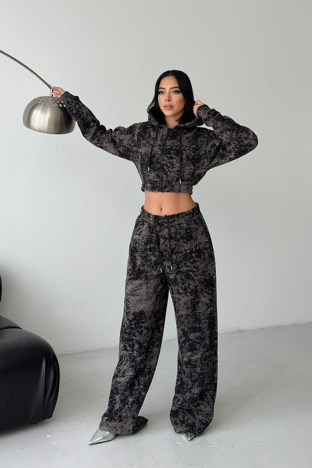 Routines Pattern Hooded Tracksuit - Black 3642