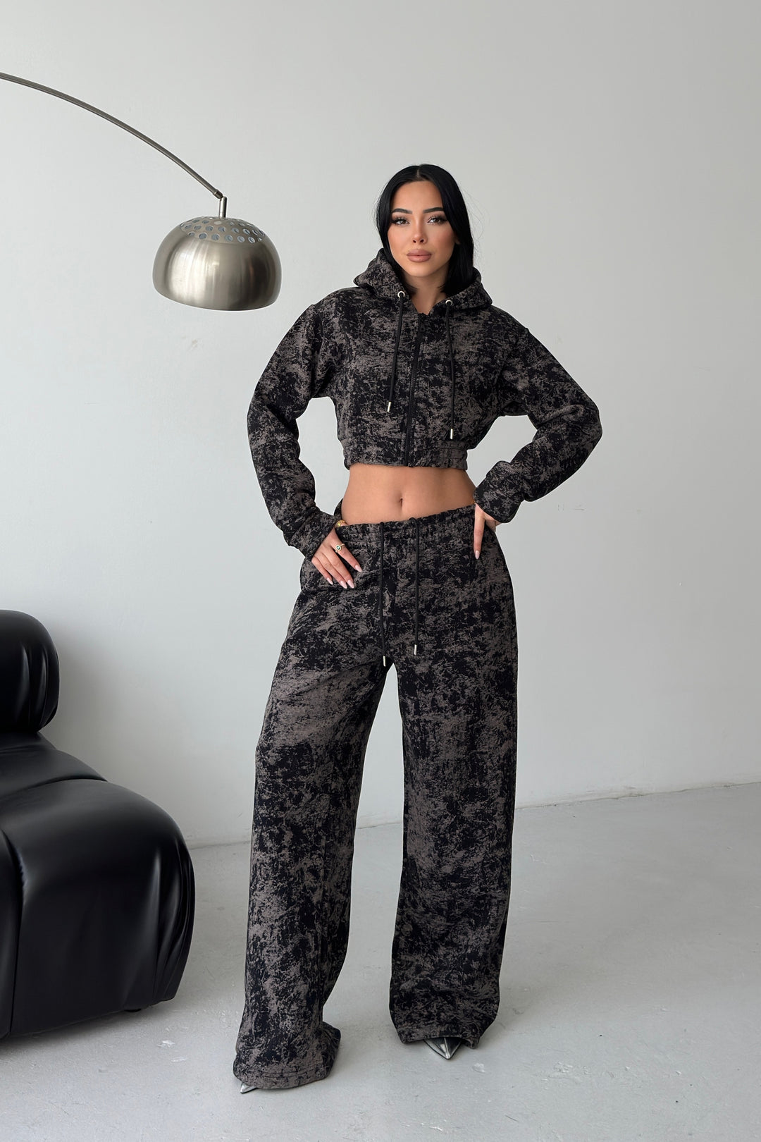 Routines Pattern Hooded Tracksuit - Black 3642