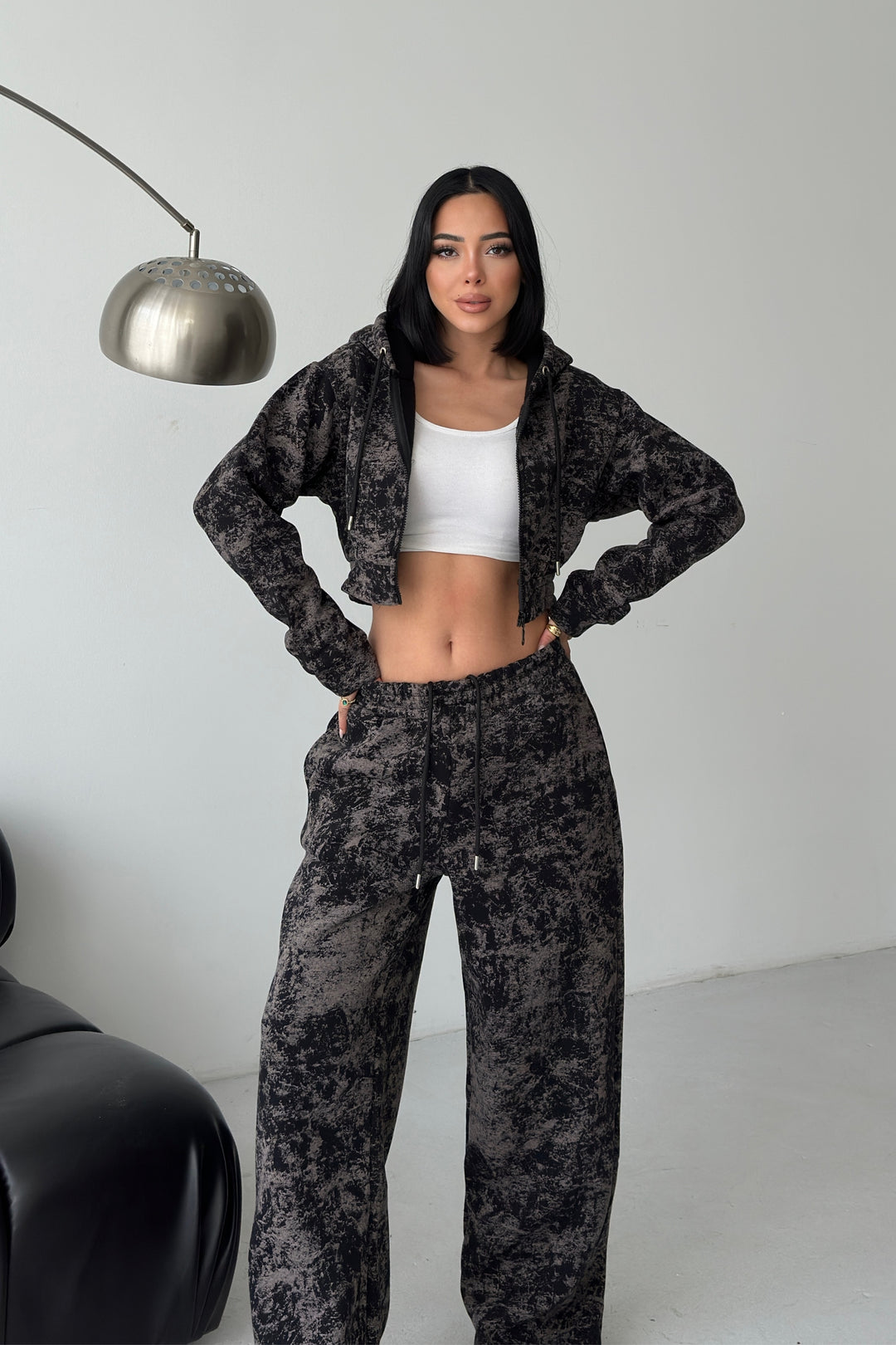 Routines Pattern Hooded Tracksuit - Black 3642