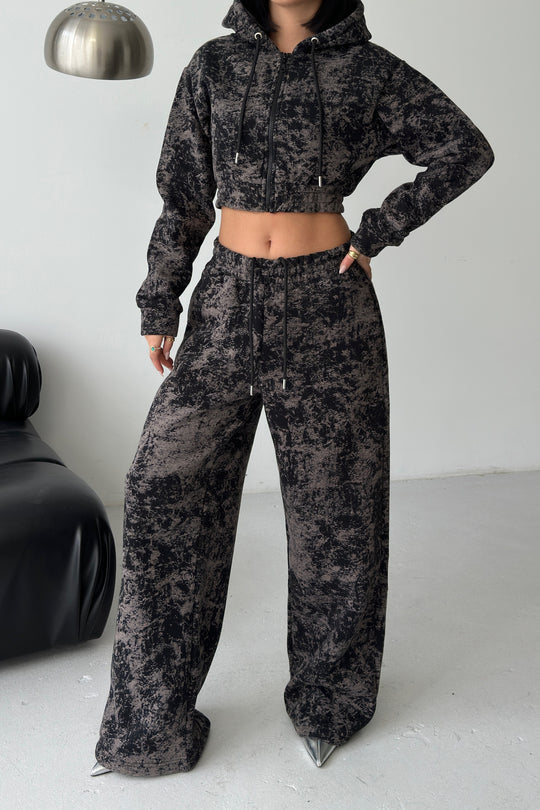 Routines Pattern Hooded Tracksuit - Black 3642