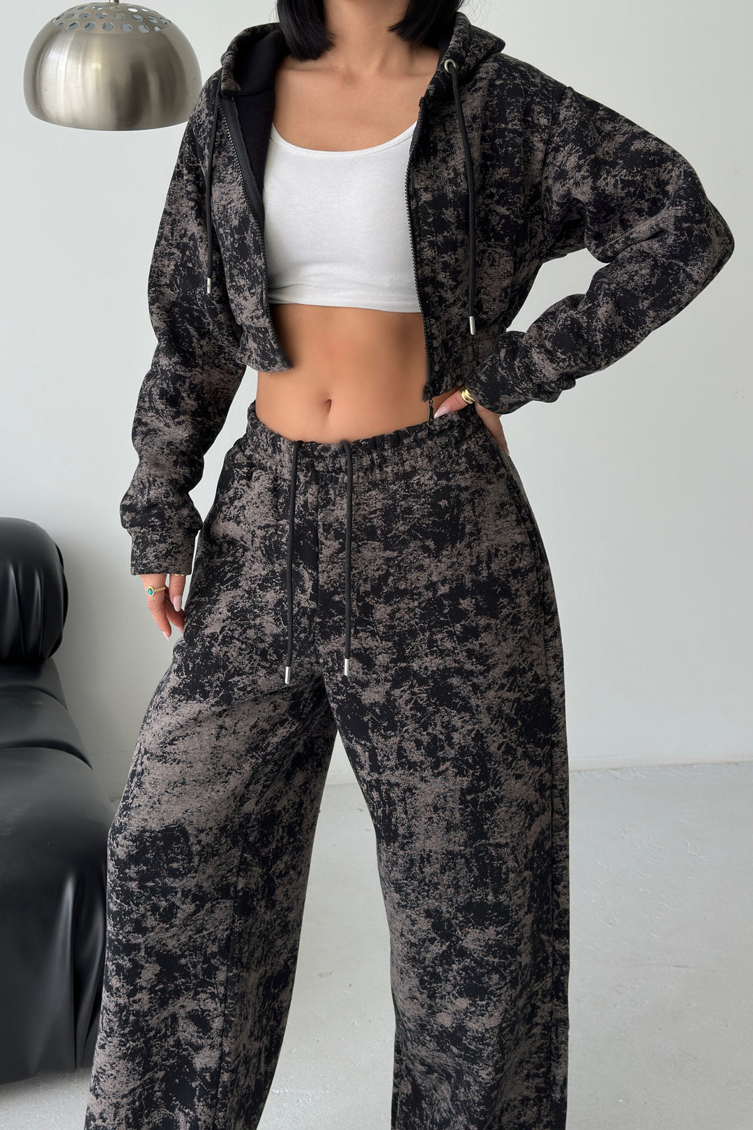 Routines Pattern Hooded Tracksuit - Black 3642