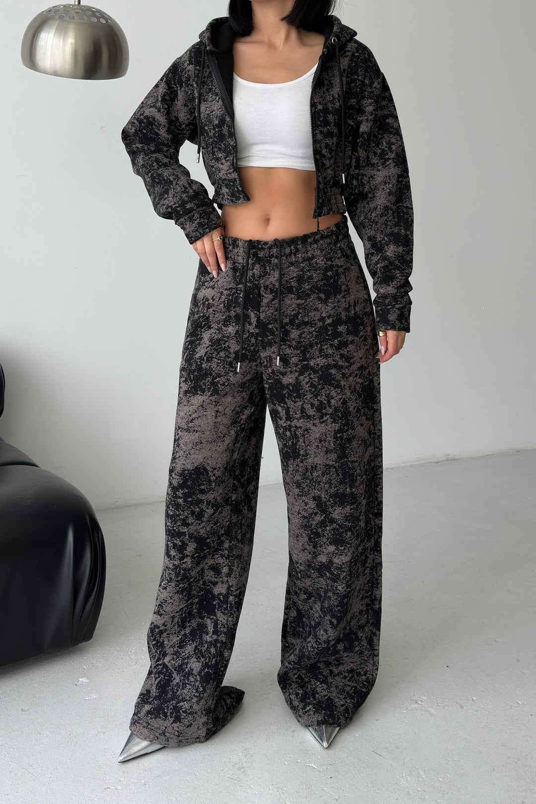 Routines Pattern Hooded Tracksuit - Black 3642