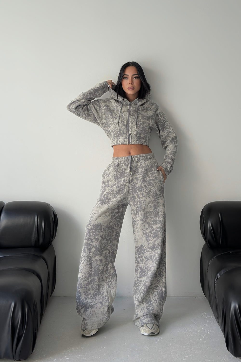 Routines Pattern Hooded Tracksuit - Grey 3643 Set Routines Fashion