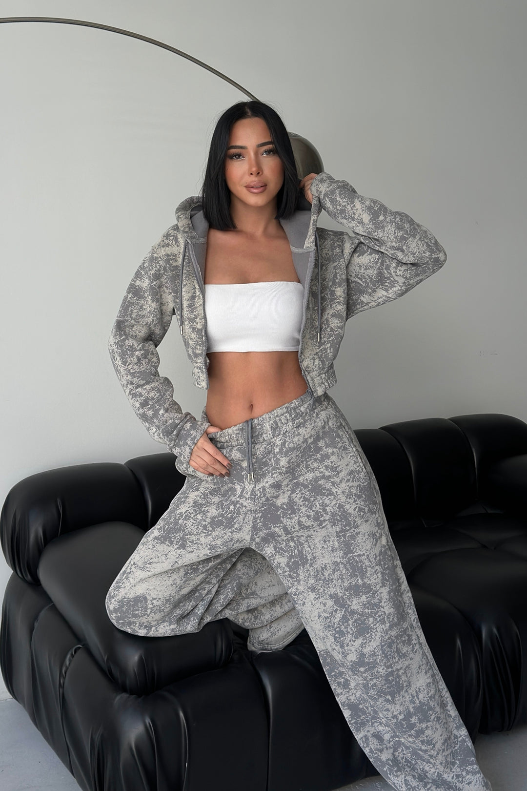 Routines Pattern Hooded Tracksuit - Grey 3643 Set Routines Fashion