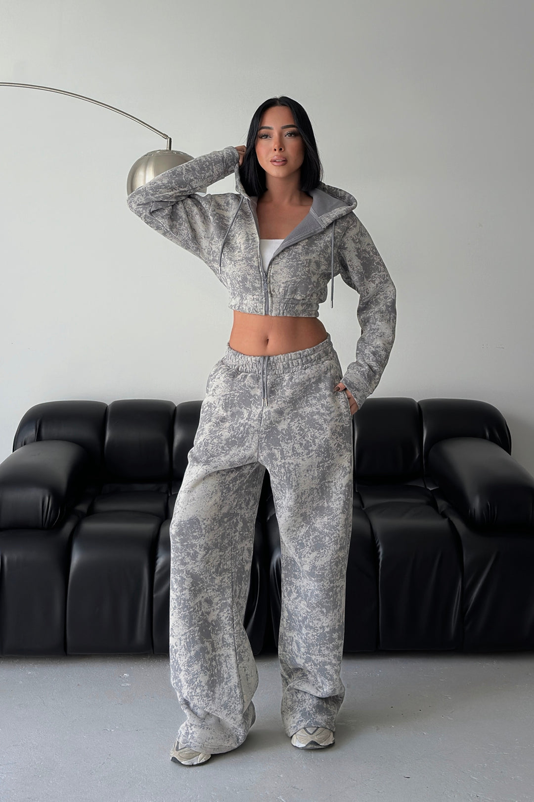 Routines Pattern Hooded Tracksuit - Grey 3643 Set Routines Fashion