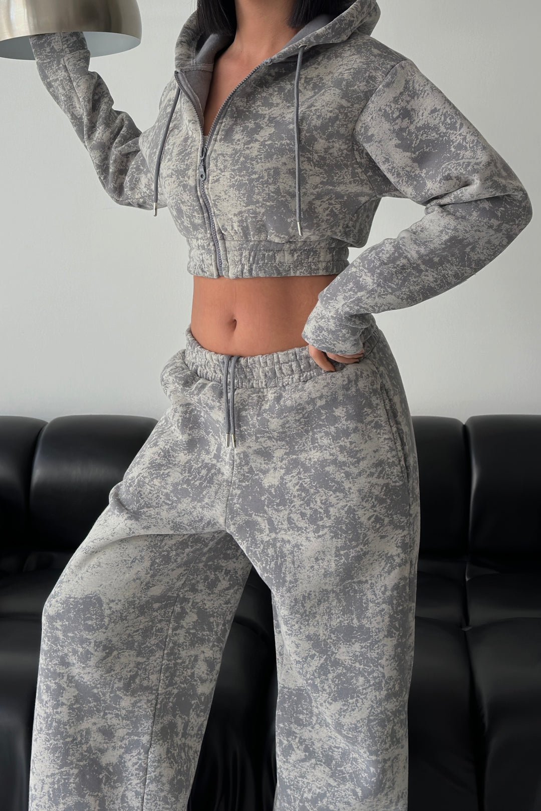 Routines Pattern Hooded Tracksuit - Grey 3643 Set Routines Fashion